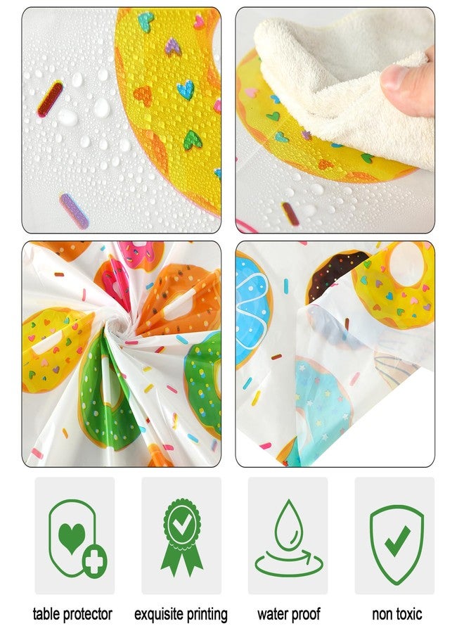 Oudain 6 Pack Donut Party Decorations 84 Inch Donut Table Cloth Round Plastic Tablecloth Disposable Table Covers Trunk or Treat Decorations Dessert Party Supplies Birthday Baby Showers - Image 2