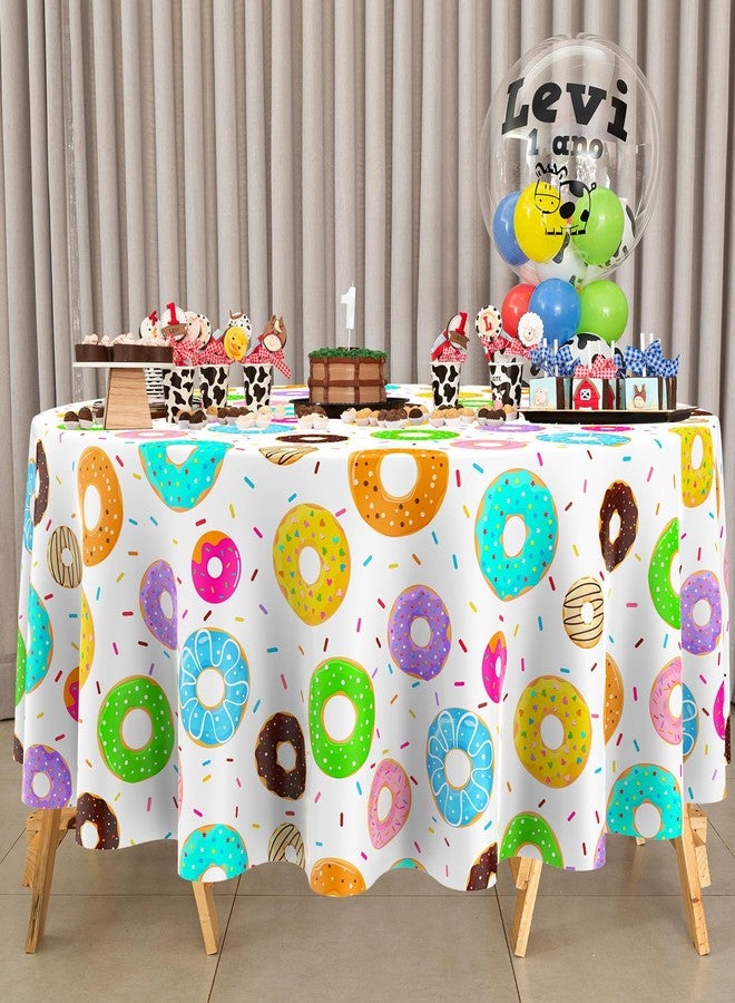 Oudain 6 Pack Donut Party Decorations 84 Inch Donut Table Cloth Round Plastic Tablecloth Disposable Table Covers Trunk or Treat Decorations Dessert Party Supplies Birthday Baby Showers - Image 4