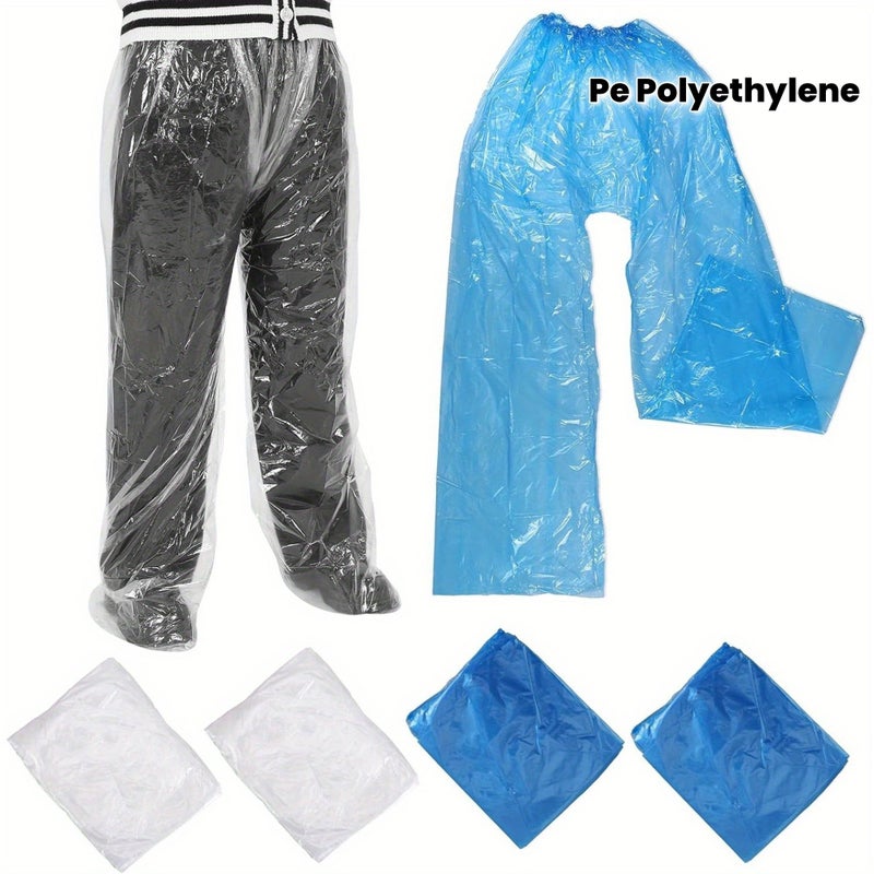 Disposable Rain Pants 15 Pcs Transparent Plastic with Shoe Covers Outdoor Blue White - Image 1