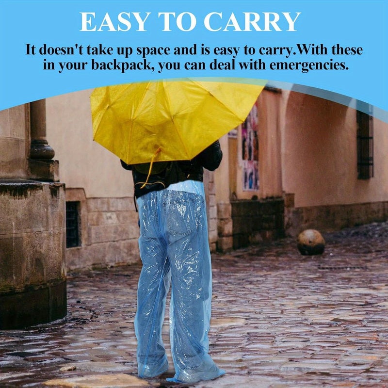 Disposable Rain Pants 15 Pcs Transparent Plastic with Shoe Covers Outdoor Blue White - Image 5