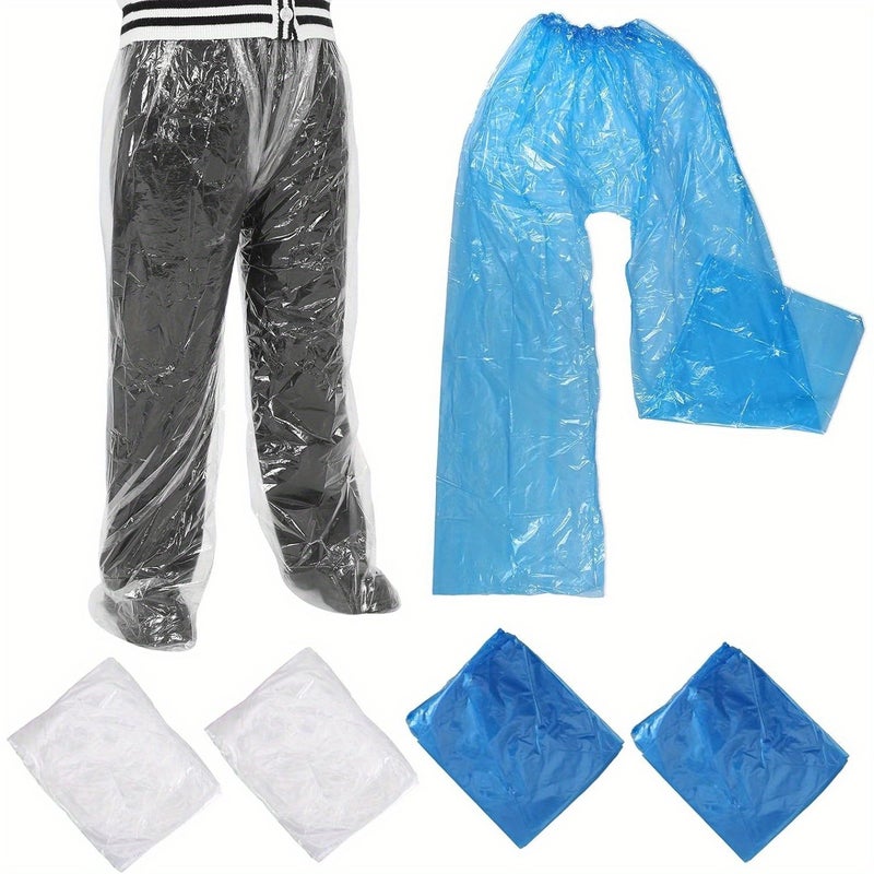 Disposable Rain Pants 15 Pcs Transparent Plastic with Shoe Covers Outdoor Blue White - Image 2