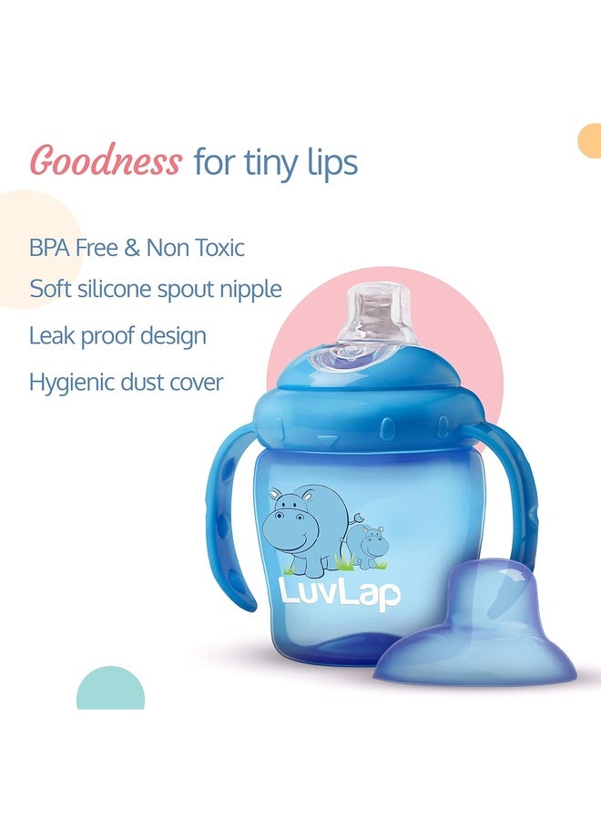 Luvlap Hippo Spout Sipper for Infant/Toddler, 225ml, Anti-Spill Sippy Cup with Soft Silicone Spout, BPA Free, Sipper with Handles, 6m+ (Blue) - Image 2