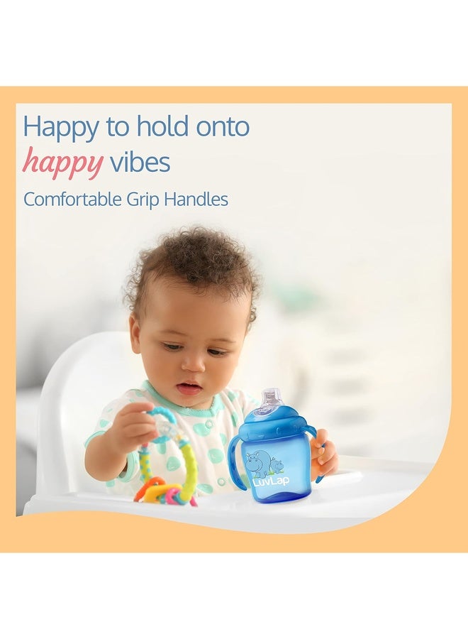 Luvlap Hippo Spout Sipper for Infant/Toddler, 225ml, Anti-Spill Sippy Cup with Soft Silicone Spout, BPA Free, Sipper with Handles, 6m+ (Blue) - Image 4