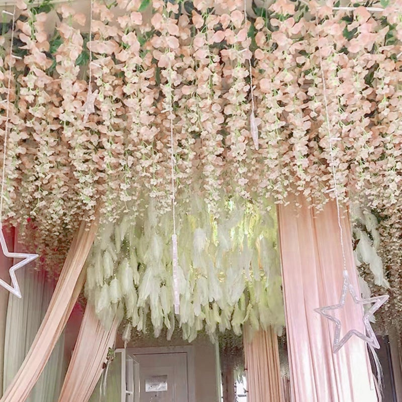 Luerbi Light Pink Artificial Wisteria Flower Vines  3.77 Feet Light Pink Wisteria Hanging Flowers Garland  12 Pack Fake Light Pink Wisteria  Hanging Vines for Photo Backdrop  Light Pink Wisteria Garland - Image 5