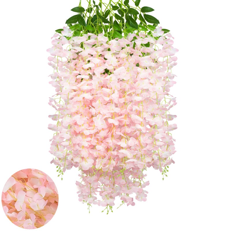 Luerbi Light Pink Artificial Wisteria Flower Vines  3.77 Feet Light Pink Wisteria Hanging Flowers Garland  12 Pack Fake Light Pink Wisteria  Hanging Vines for Photo Backdrop  Light Pink Wisteria Garland - Image 1