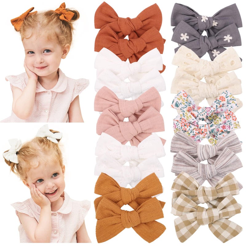 doboi 20PCS 3.6 Inches Baby Girls Linen Hair Bows Clips 10 Colors Fully Lined Hair Barrettes Accessories for Babies Infant Toddlers Kids in Pairs - Image 1