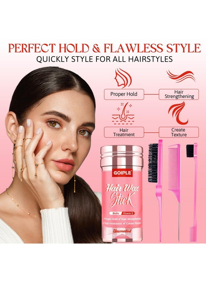 Goiple Hair Wax Stick Hair Pomade Hair Silk Stick for Hair, Long-Lasting Styling Wax Stick, Smoothing & Slick Stick for Women Men Fly Away & Edge Frizz Wax Hair with Edge Brush, Bristle Brush & Hair Comb - Image 3