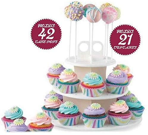Moolten 3-Tier Display Cupcake Stand for Holding 42 Cake Pops and 21 Cupcakes, (White Color) - Image 3
