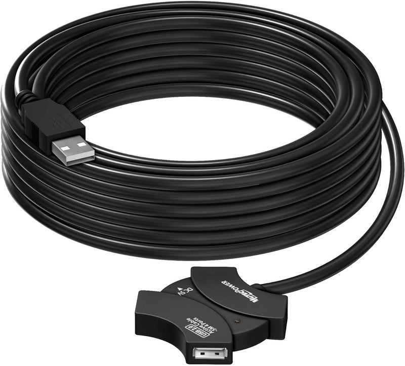 MutecPower 33 ft (10m) USB 2.0 Active Extension Cable with 4-Port USB Hub and extention chipset - USB Male to Female Cord/Repeater Cable 33 Feet Black - Image 1