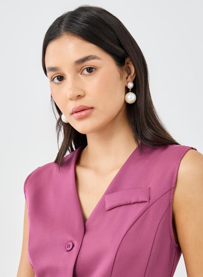 Styli Solid V-Neck Sleeveless Waistcoat - Image 3