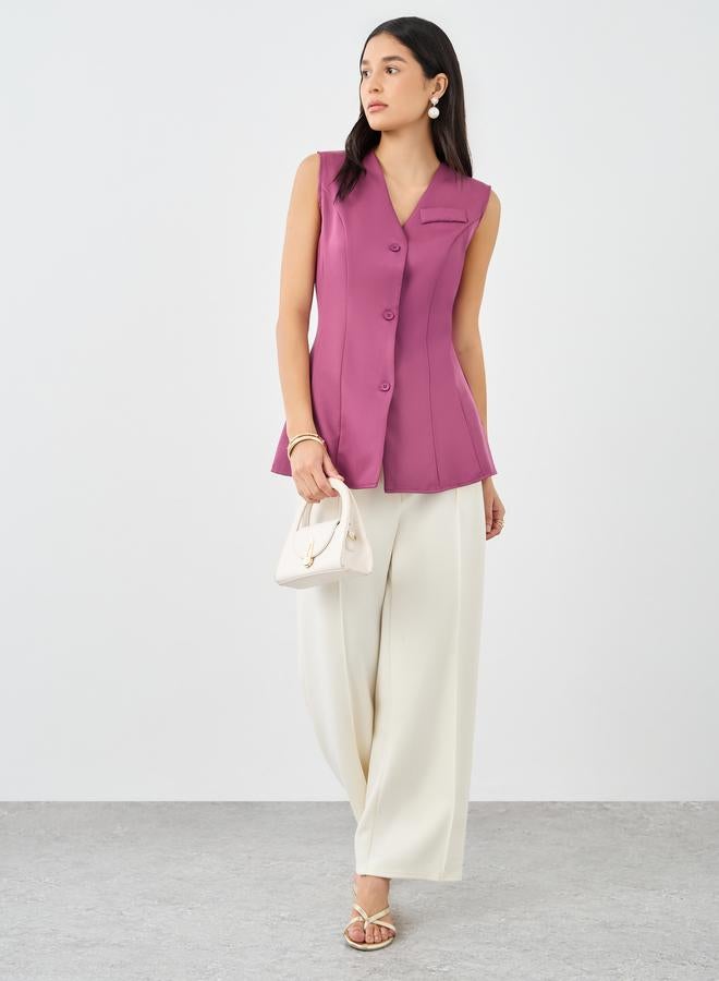 Styli Solid V-Neck Sleeveless Waistcoat - Image 2