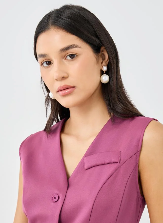 ستايلي ستيلي سترة بدون أكمام بياقة على شكل حرف