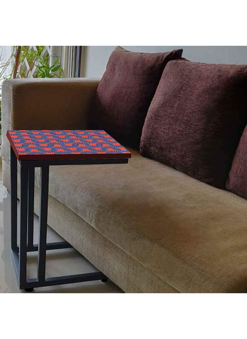 Nutcase Nutcase Design C Shaped Side Table for Laptop Work on Sofa CouchStudy Breakfast Snack Serving End Tables for Living Room Bedroom Orange Retro Pattern  - Image 2
