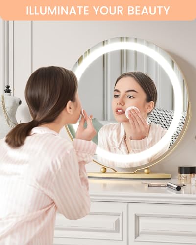 GAOMON Vanity Mirror with Led Lights, 19 Inches Touch Control 3 Color 2024 New Dimmable Makeup Mirror, 360°Rotation Round Desk Mirror, Easy to Assemble (Gold) - Image 2