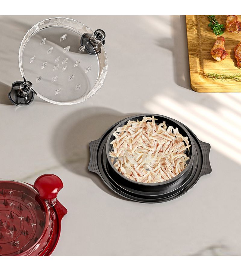 Multifunction Manual Meat Shredder Red Clear Cover Large Capacity - Image 2