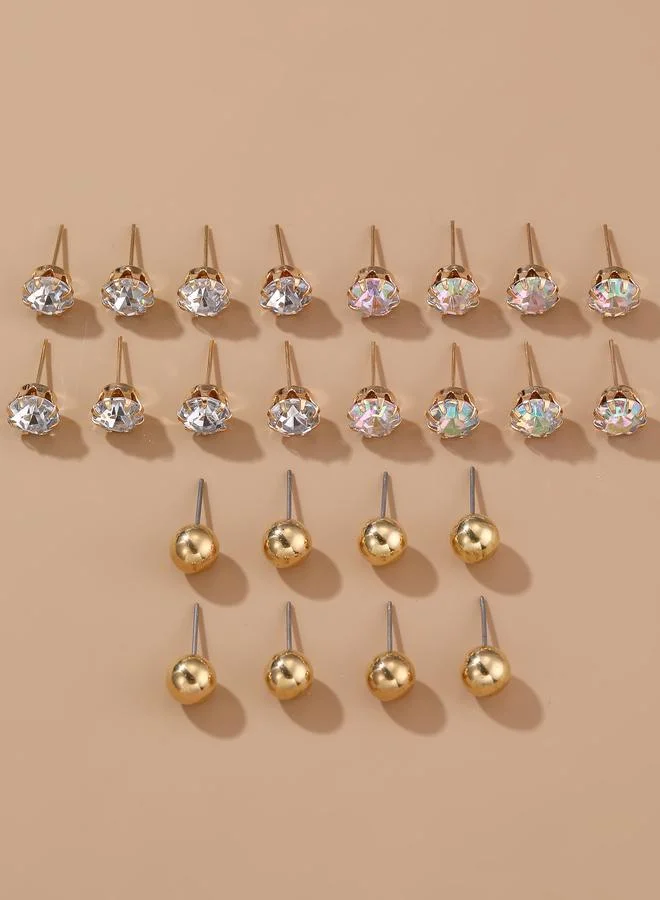 تايك تو Set Of 12 - Rhinestone and Ball Stud Earrings