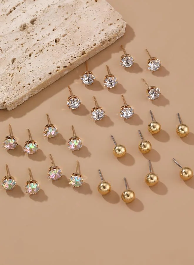 تايك تو Set Of 12 - Rhinestone and Ball Stud Earrings