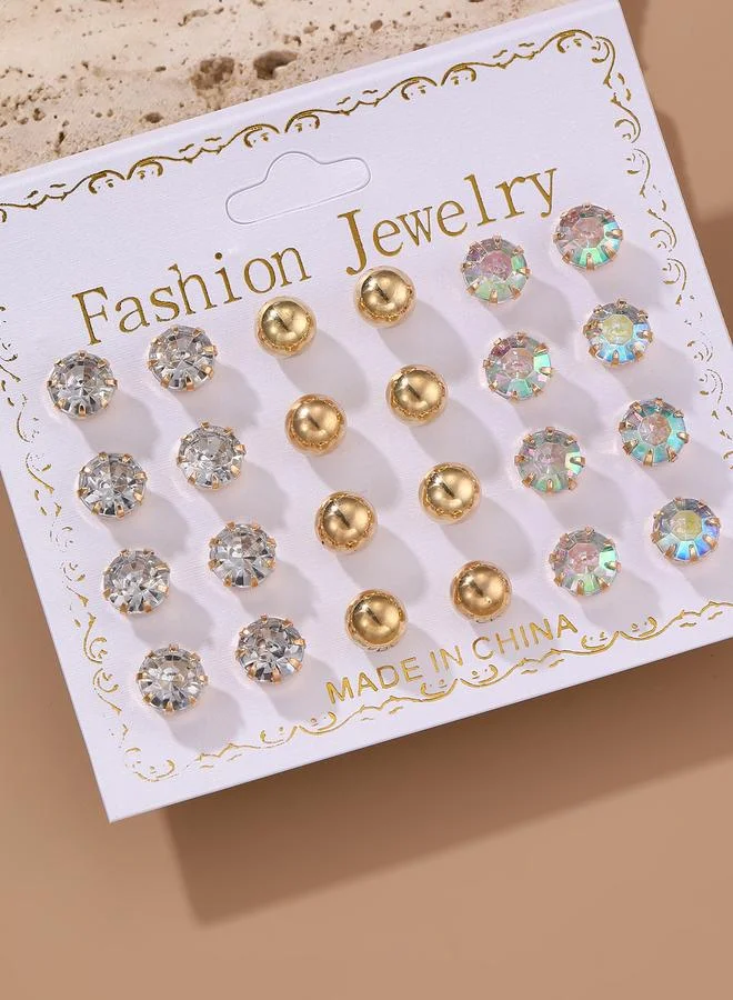 Take Two  Set Of 12 - Rhinestone and Ball Stud Earrings for Women | Best Price UAE