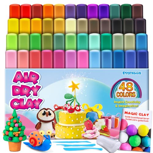 ESSENSON Magic Clay Air Dry Clay 48 Colors Modeling Clay for Kids with Tools Soft Ultra Light Toys Gifts for Age 3 4 5 6 7 8 Years Old Boys Girls Kids - Image 1