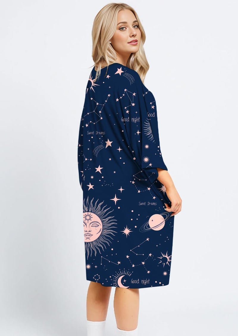 KFUBUO Plus Size Nightgowns for Women Oversized Sleep Shirts Sleep Tee Short Sleeves Print Sleepwear With Pocket Fit S-5XL - Image 2