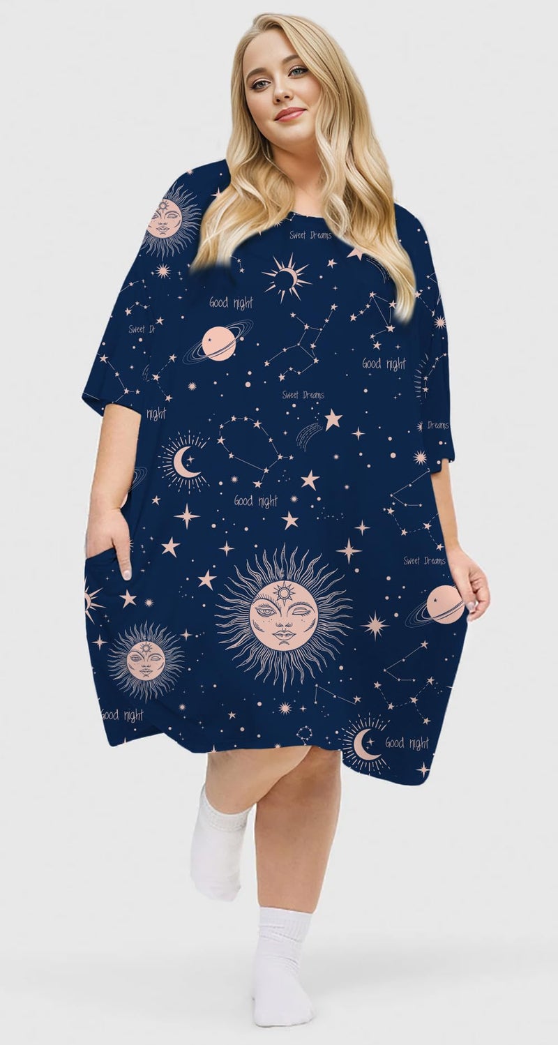 KFUBUO Plus Size Nightgowns for Women Oversized Sleep Shirts Sleep Tee Short Sleeves Print Sleepwear With Pocket Fit S-5XL - Image 3