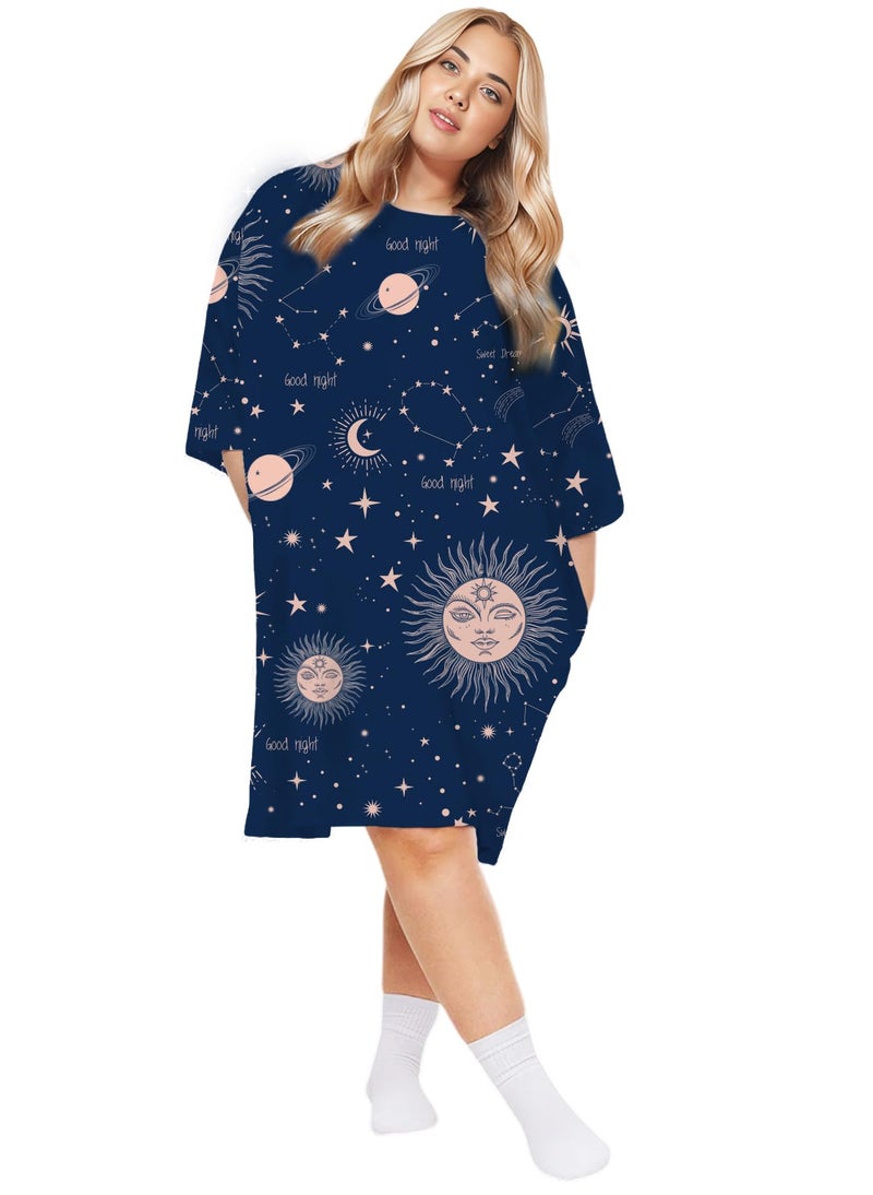 KFUBUO Plus Size Nightgowns for Women Oversized Sleep Shirts Sleep Tee Short Sleeves Print Sleepwear With Pocket Fit S-5XL - Image 4