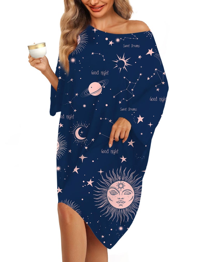 KFUBUO Plus Size Nightgowns for Women Oversized Sleep Shirts Sleep Tee Short Sleeves Print Sleepwear With Pocket Fit S-5XL - Image 1