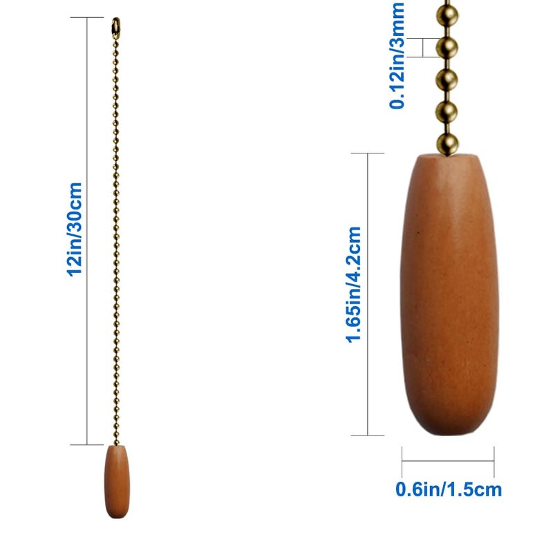 Aeknewo 4 Pack Ceiling Fan Pull Chains 12-inch Beaded Ball Chains Wooden Decorative Pendant Extension Chains for Ceiling Light Lamp Fan Chain(Bronze) - Image 2