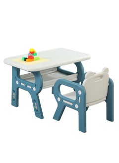 FULL JOY Multi-functional Children's Table And Chair Set With Storage Rack, Blue-White  - Image 1
