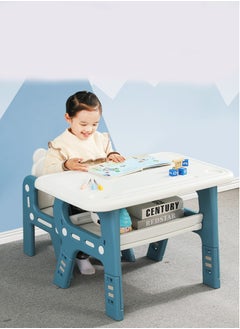 FULL JOY Multi-functional Children's Table And Chair Set With Storage Rack, Blue-White  - Image 5