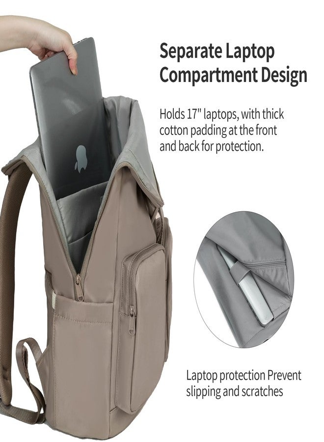 aji Travel Laptop Backpack for Men Women, Large School Backpack Fit 17Inch Laptop, Side Access&Wide Opening Expandable Carry on Backpack for Airplanes, Water Resistant Computer Backpack(Apricot) - Image 4