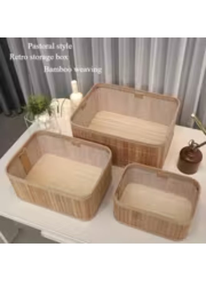 إيروريكس طقم 3 سلال خيزران قابلة للتكديس – سلال ريفية بطابع كوتيدجكور وفارمهاوس بتصميم فينتج، تخزين منسوج للمخزن والأرفف والخزائن، طقم منظمات متداخلة بملمس يدوي - Image 5