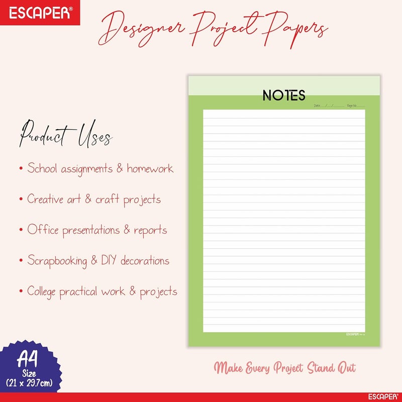 ESCAPER أوراق مصممة A4 – ورق كتابة 90 GSM – جانب واحد مسطر وجانب واحد فارغ – لمشاريع المدرسة، الواجبات، الاستخدام المكتبي والطباعة (ثيم باستيل، 100 ورقة (25 لكل تصميم)) - Image 4