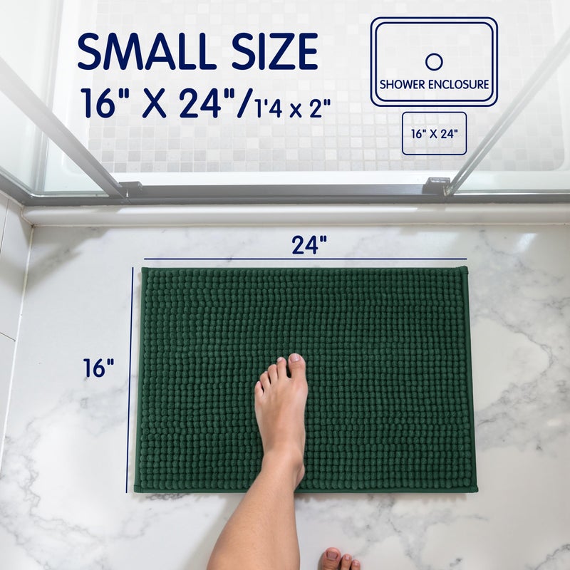 SUBRTEX Bathroom Rugs Chenille Bath Rug Soft Short Plush Bath Mat Soft Shower Mat Water Absorbent Shower Mat Quick Dry Machine Washable(Celadon,16" x 24") - Image 2