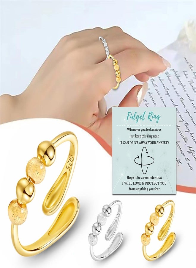 HEEYA Anxiety Rings for Women,Sterling Silver Rings to my daughter,Adjustable Stress Spinner Ring with Beads,Gold Fidget Ring for Anxiety Women,Thumb Jewelry for Birthday,Christmas with Gift Card - Image 3