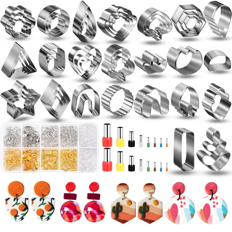 Polymer Clay Cutters for Earrings Making 705 PCS Clay Cutters Set with 49 Shapes Stainless Steel Clay Cutter Tools 640 PCS Jewelry Accessories 16 Circle Shape Earring Cutters for Polymer Clay