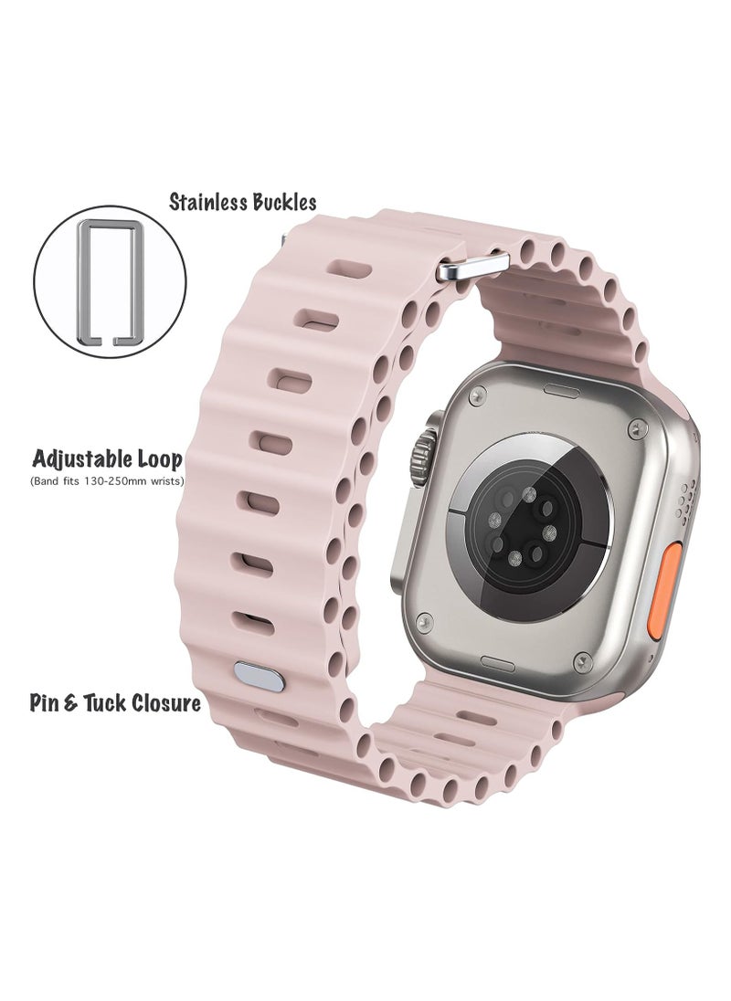Color Fans Apple Watch Ocean Band 41mm 40mm 38mm for Men Women, Soft Silicone Sport Band Replacement Strap for Apple Watch Ultra iWatch Series 8 7 SE 6 5 4 3 2 1 Pink Sand  - Image 4