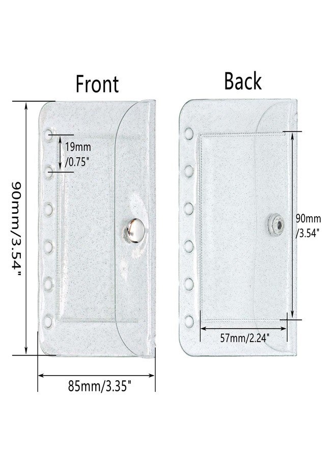 Mogoostry A7 Binder Pockets 3PCS Clear Coin Purse 6 Holes Binder Pouches Snap Closure Clear Glitter Wallet Card Holder Keychain Pouch Organizer - Image 2