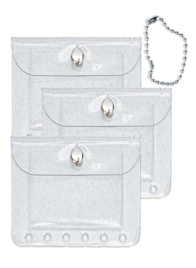 Mogoostry A7 Binder Pockets 3PCS Clear Coin Purse 6 Holes Binder Pouches Snap Closure Clear Glitter Wallet Card Holder Keychain Pouch Organizer - Image 1