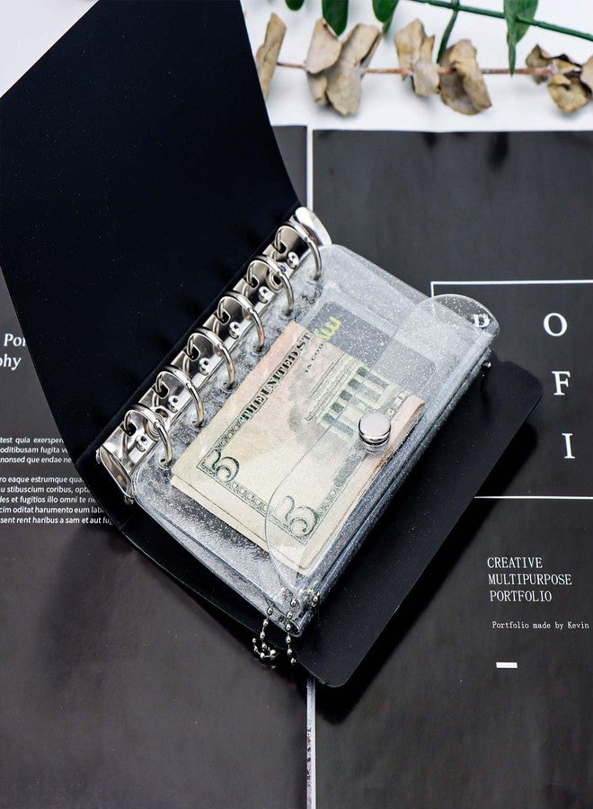 Mogoostry A7 Binder Pockets 3PCS Clear Coin Purse 6 Holes Binder Pouches Snap Closure Clear Glitter Wallet Card Holder Keychain Pouch Organizer - Image 5