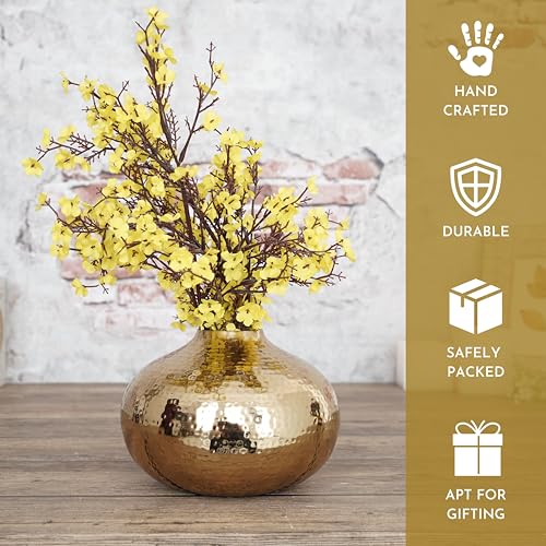 BEHOMA Metal Round Flower Vase for Home Decor | Table Decorative Item for Bedroom Living Room Office | Best Gift for Wedding Festivals Birthday | Golden Large 1PC (Flower not Included) - Image 5