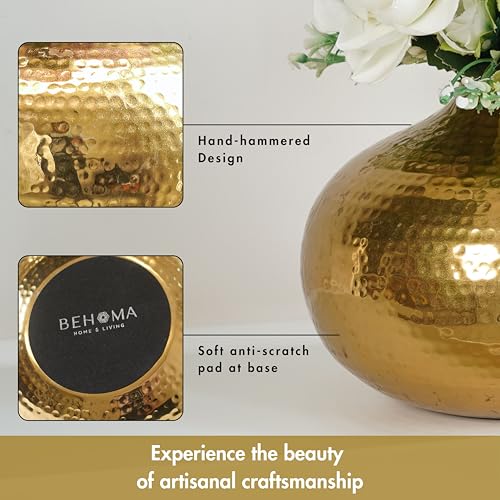 BEHOMA Metal Round Flower Vase for Home Decor | Table Decorative Item for Bedroom Living Room Office | Best Gift for Wedding Festivals Birthday | Golden Large 1PC (Flower not Included) - Image 3