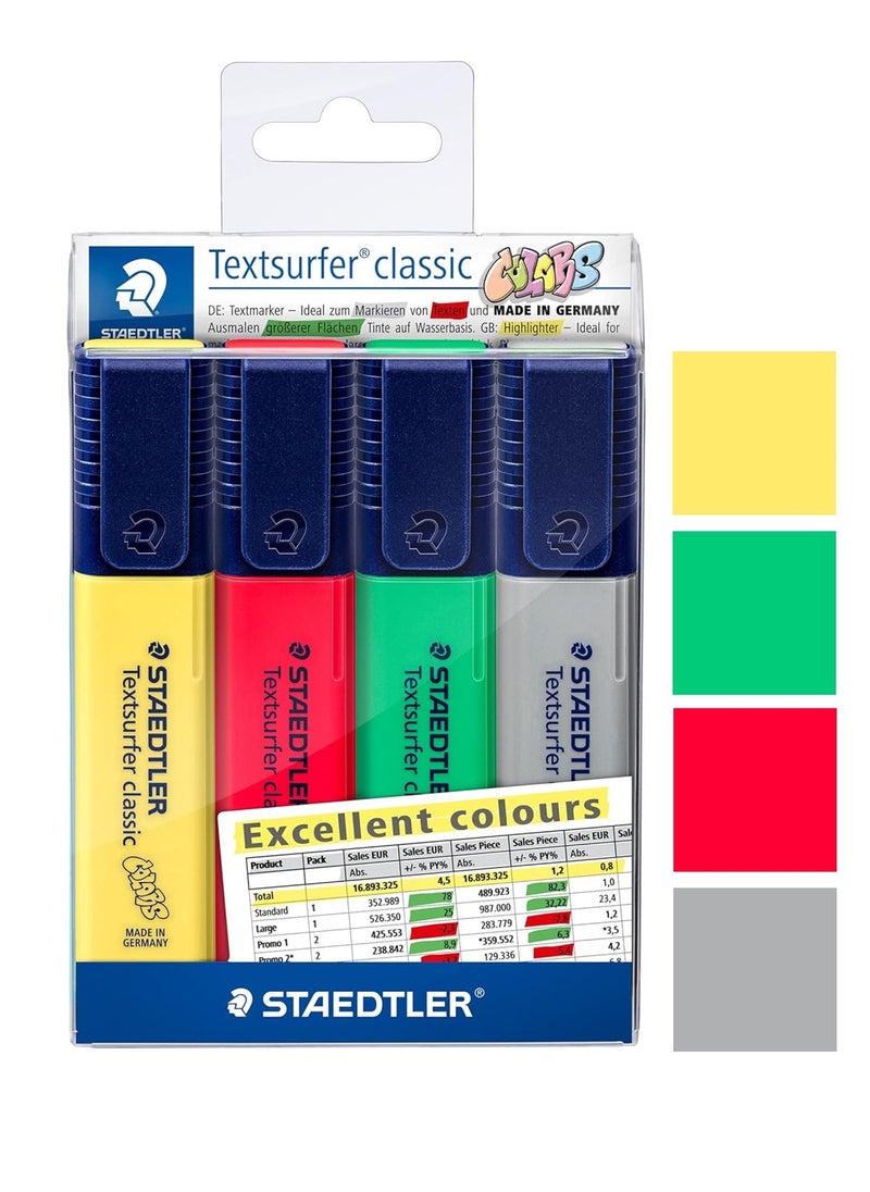STAEDTLER - 4-Piece Textsurfer Highlighter Chisel Tip Excellent Colours - Image 1