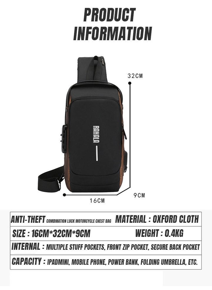RAHALA - 950 Crossbody bag Waterproof Anti-theft Unisex USB charging High quality Bag - Black - Image 1