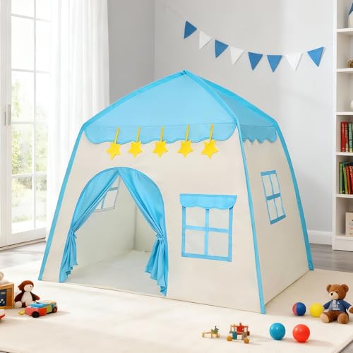 LimitlessFunN Flower Kids Play Tent Children Indoor Castle Playhouse for Boys Toddlers 39 D x 51 W x 51 H Blue - Image 1