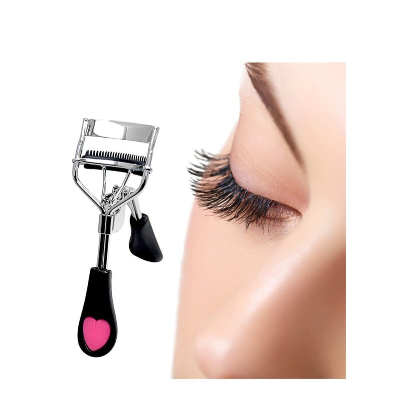 Barakah Eyelash Curler, Lashes Curler Clip with Built in Comb Eye Lash Curler Lash Tool with Brush Mini Small Best Eyelash Curler with Lash Separator Refill Pads Portable Compact Makeup Curler (Black) - Image 1
