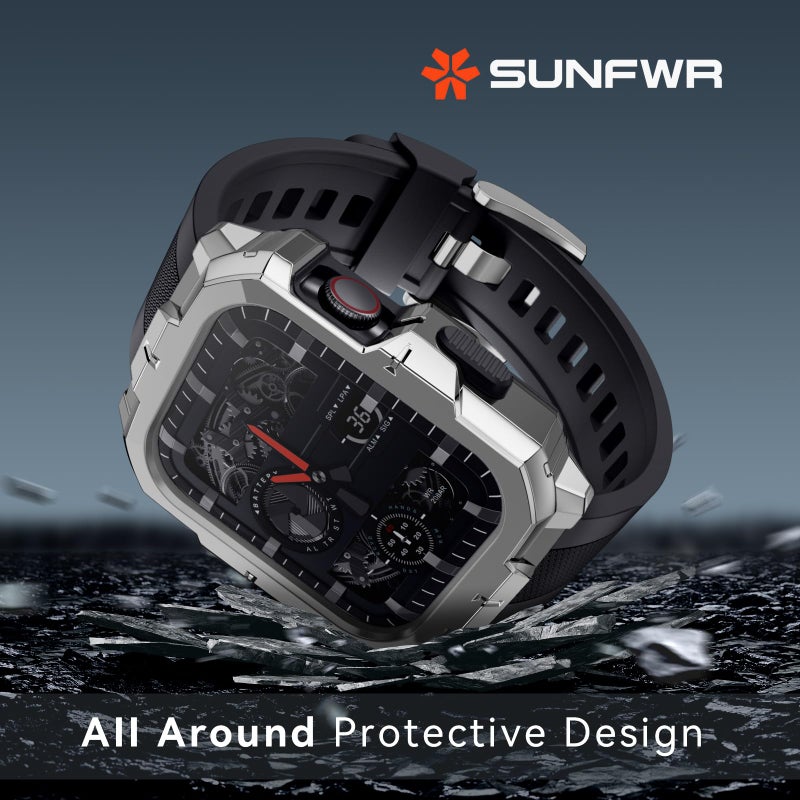 SUNFWR Bands Compatible with Apple Watch Band 45mm 44mm with Case Men, Rugged Sport Strap with Protective Cover for iWatch Series 9/8/7/6/5/4/SE - Image 3