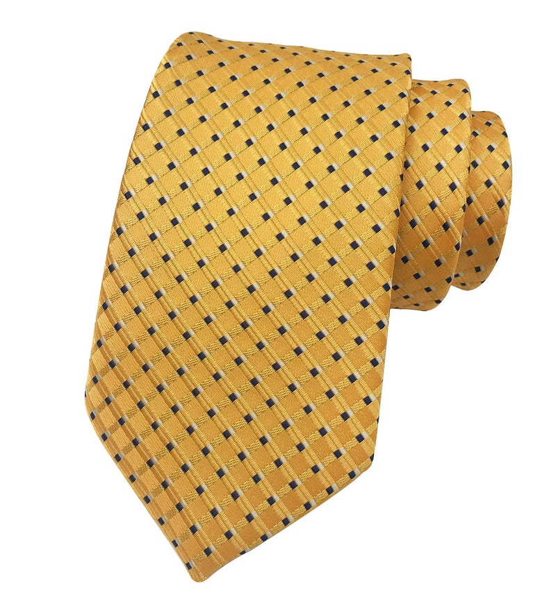 Elfeves Men Modern Tartan Formal Ties Checks Plaid Gingham Pattern Woven Necktie (One Size, Gold Yellow) - Image 1