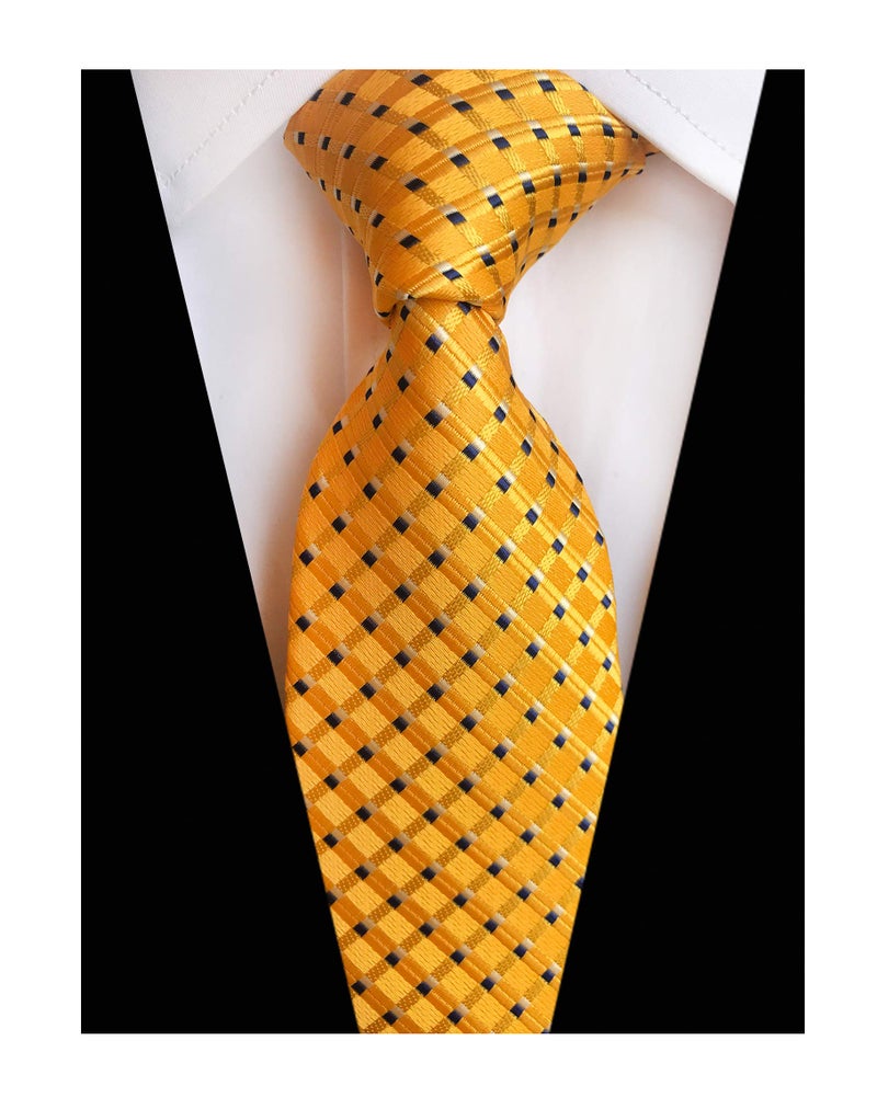 Elfeves Men Modern Tartan Formal Ties Checks Plaid Gingham Pattern Woven Necktie (One Size, Gold Yellow) - Image 2