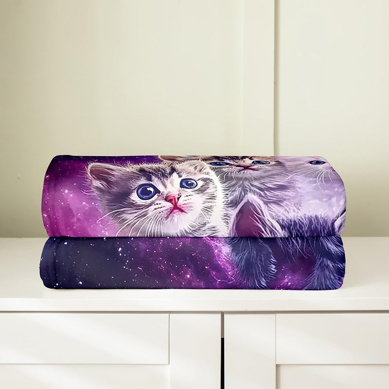 Feelyou Pet Cats Fleece Throw Blanket,All Season Cat Purple Galaxy Bed Blanket Cute Kitten Print Fuzzy Blanket for Bed Sofa Couch,Bedroom Decor Plush Blanket 3D Animal Theme 40"x50" - Image 4